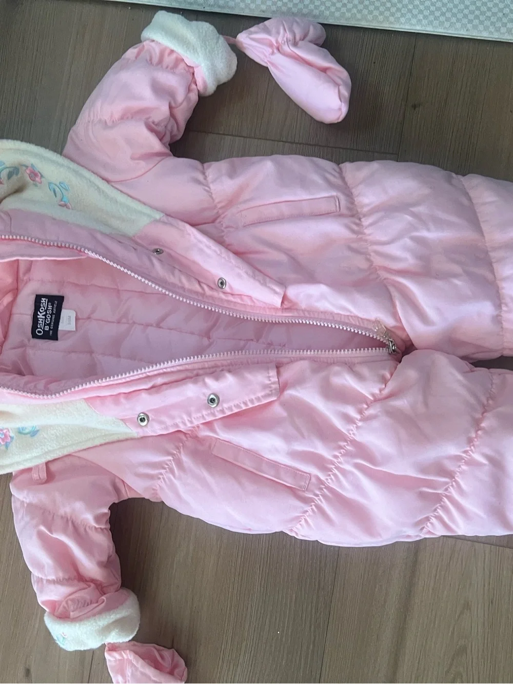 Vintage OshKosh Hooded Baby Pink Snowsuit